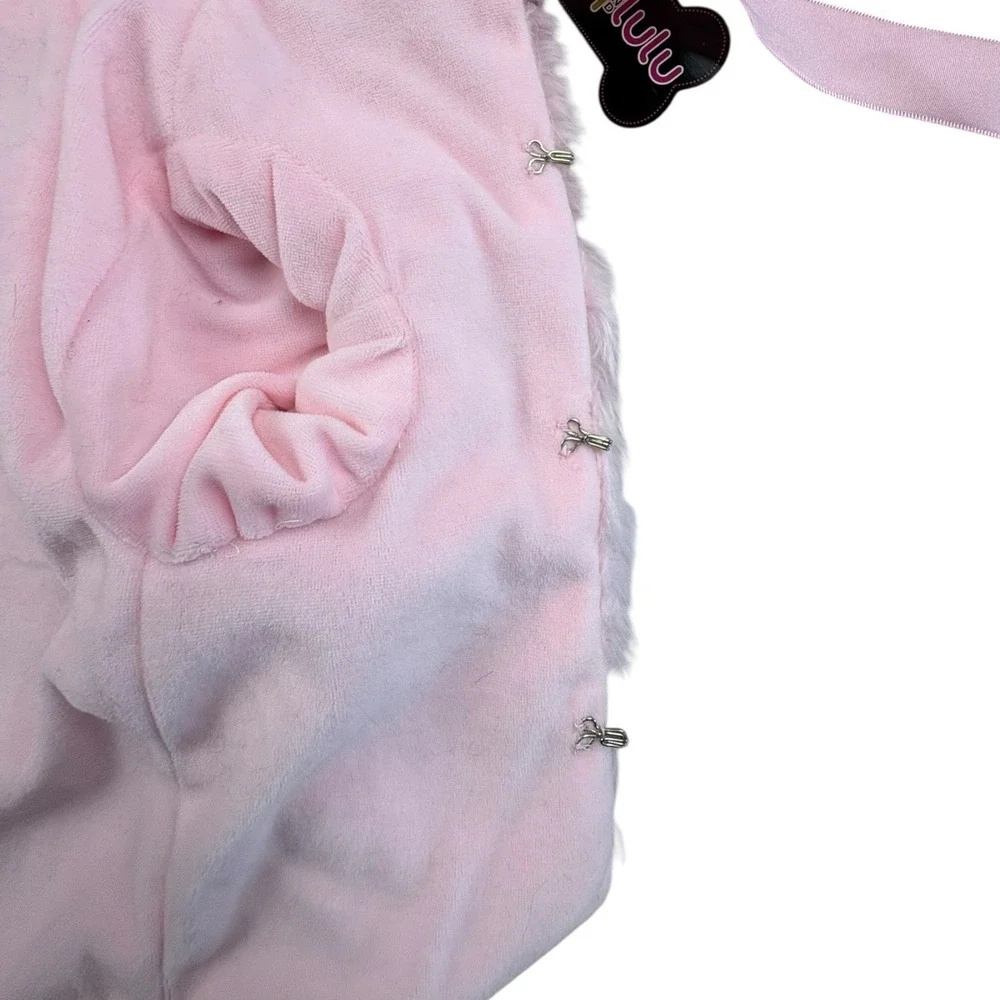 Roxy & Lulu Pink Plush Dog‎ Coat Faux Fur Hood Rhinestone Trim NWT